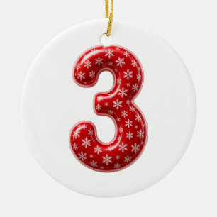 Adorno De Cerámica Número 3 Copo de Nieve Navidad Roja