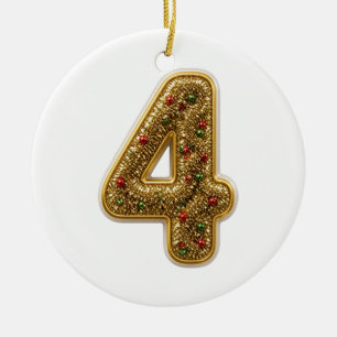 Adorno De Cerámica Número 4 Navidad Purpurina Dorada