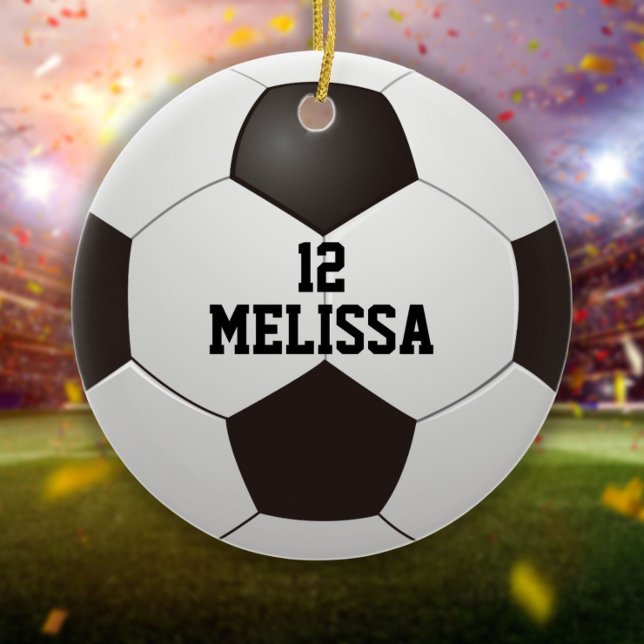 Adorno De Cerámica Número de nombre personalizado Bola de fútbol (Personalized Name Number Soccer Ball Ceramic Ornament)