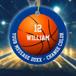 Adorno De Cerámica Número de nombre personalizado Mensaje de balonces<br><div class="desc">Nombre personalizado,  número y mensaje de regalo de baloncesto. Puede personalizar el color de fondo para que coincida con su equipo favorito. Diseñado por Thisisnotme©</div>