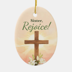 Adorno De Cerámica Nun Pascua Regocijo Cruz y Lirios