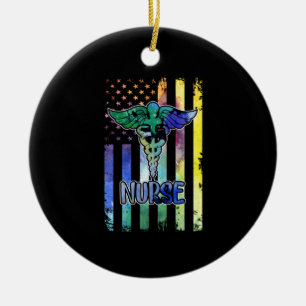 Adorno De Cerámica Nurse Gift Enfermera Bandera Americana