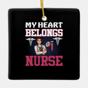 Adorno De Cerámica Nurse Gift   Mi corazón pertenece a una enfermera