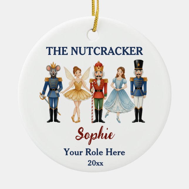 Adorno De Cerámica Nutcracker Ballet Custom Name & Role (Frente)