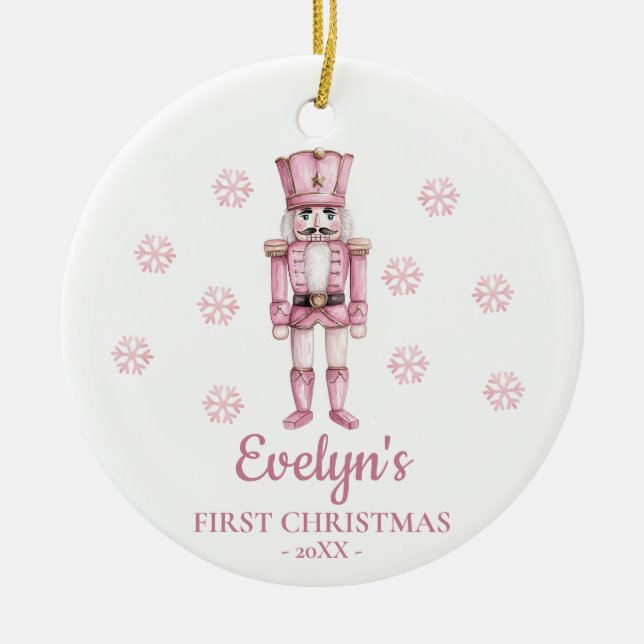 Adorno De Cerámica Nutcracker Personalized Girl's First Christmas (Frente)