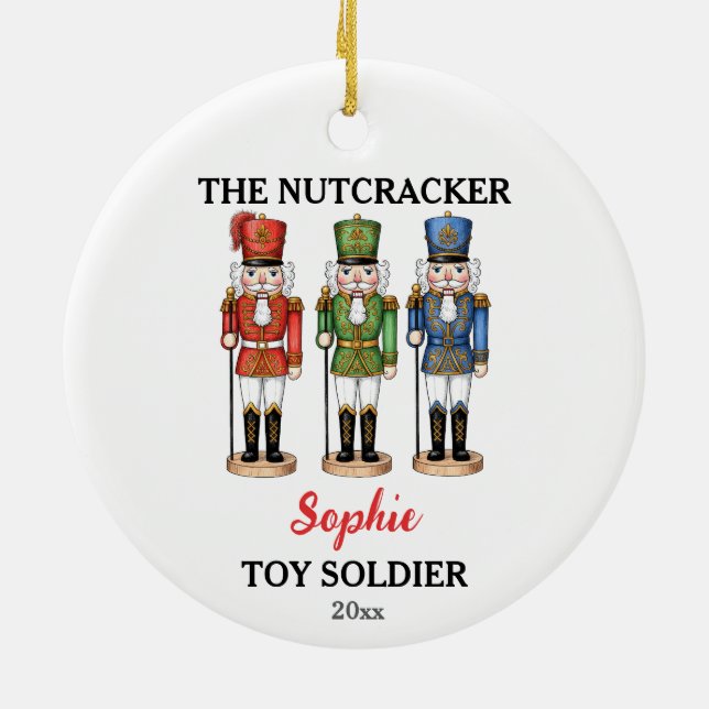Adorno De Cerámica Nutcracker Toy Soldier Custom Name Christmas (Atrás)