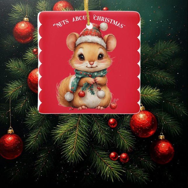 Adorno De Cerámica Nuts About Christmas Playful Squirrel Winter Dress (Nuts About Christmas Playful Squirrel Winter Dress Ceramic Ornament)