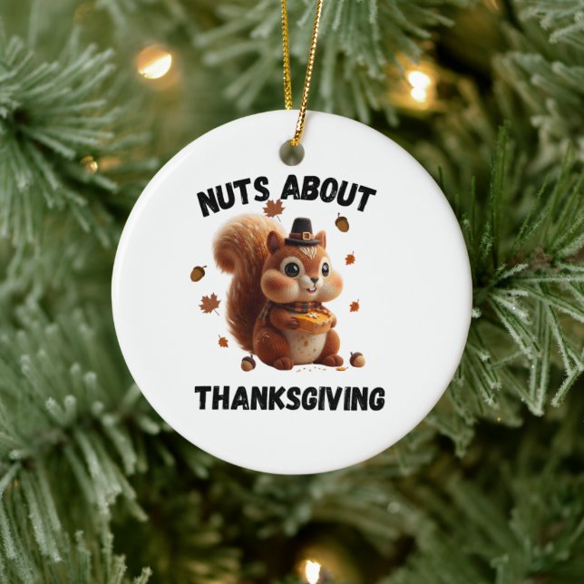 Adorno De Cerámica Nuts About Pie – Cute Yarn Squirrel Thanksgiving  (Árbol)