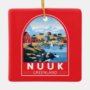 Adorno De Cerámica Nuuk Greenland Travel Art Vintage