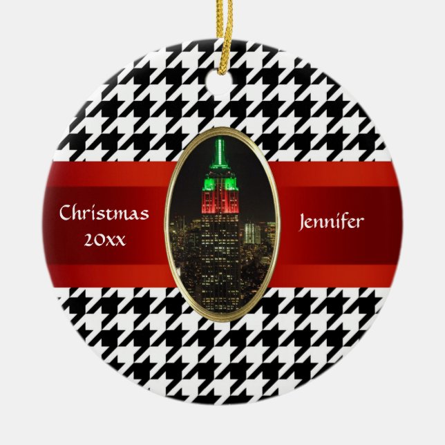 Adorno De Cerámica NYC Skyline: Emp St Building Xmas #5 (Frente)
