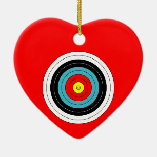 Adorno De Cerámica Objetivo de tiro con arco sobre corazón rojo