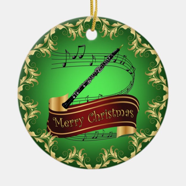 Adorno De Cerámica Oboe ~ Musical Scroll ~ Merry Christmas ~ * ~ (Frente)