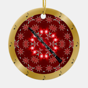 Adorno De Cerámica Oboe ~ Silver ~ Red~ Gold ~ Christmas ~