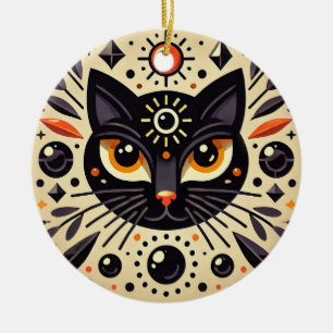 Adorno De Cerámica Obra de arte mística de un gato negro