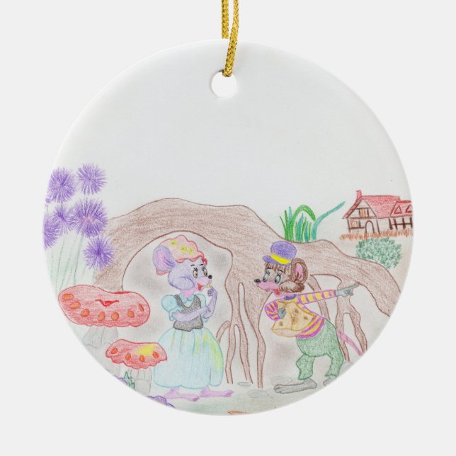 Adorno De Cerámica Obras de arte de niños personalizados, dos ratones (Frente)