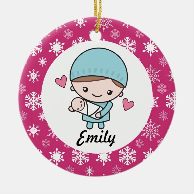 Adorno De Cerámica Obstetricista OB-GYN Enfermera partera (Frente)