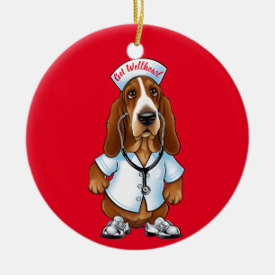 Adorno De Cerámica Obtén Wellhowl basset hound en equipo de enfermerí