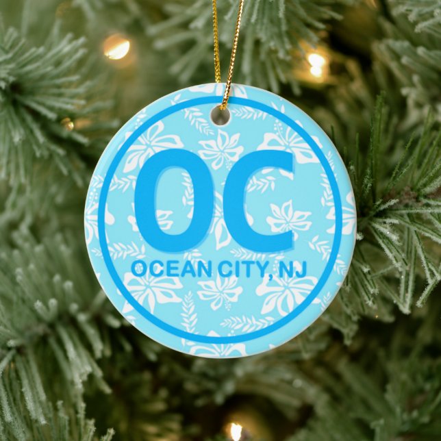 Adorno De Cerámica OC Ocean City personalizado New Jersey NJ Blue (Árbol)