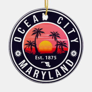 Adorno De Cerámica Ocean City Maryland Retro Sunset Souvenirs 60