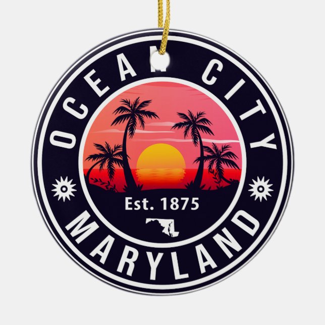Adorno De Cerámica Ocean City Maryland Retro Sunset Souvenirs 60 (Frente)
