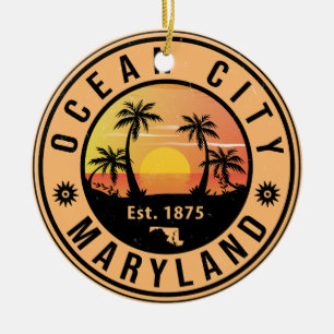 Adorno De Cerámica Ocean City Maryland Retro Sunset Souvenirs 60