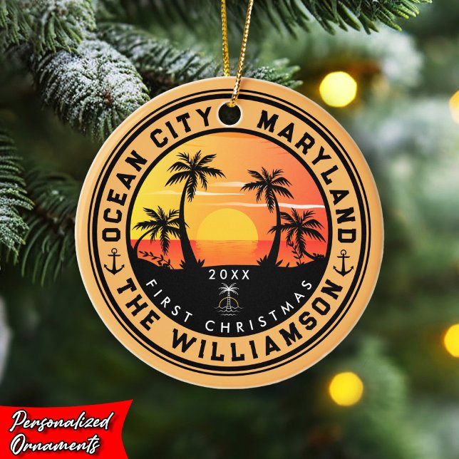 Adorno De Cerámica Ocean City Maryland Retro Sunset Souvenirs 80 (Subido por el creador)