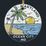 Adorno De Cerámica Ocean City Maryland Vintage<br><div class="desc">Ilustracion hecho a mano por Ocean City con palmeras y olas al fondo. Perfecto para todo aquel que ame visitar Ocean City.</div>