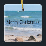 Adorno De Cerámica Océano Atlántico Azul Feliz Navidad Mar ondulado<br><div class="desc">Este adorno cuenta con una hermosa costa ondulada del océano Atlántico.</div>