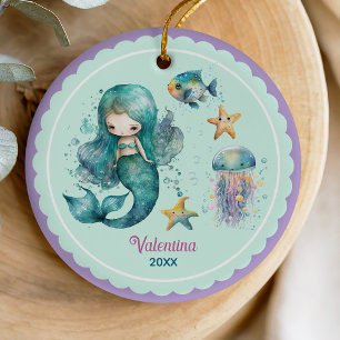 Adorno De Cerámica Océano Purpura Submarino Sirena Navidad Femenina