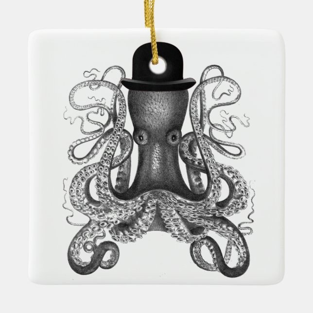 Adorno De Cerámica Octopus Con Gorra Bowler, Vintage, Octopus Art (Anverso)