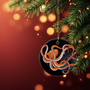 Adorno De Cerámica Octopus Naranja Mandal Blue