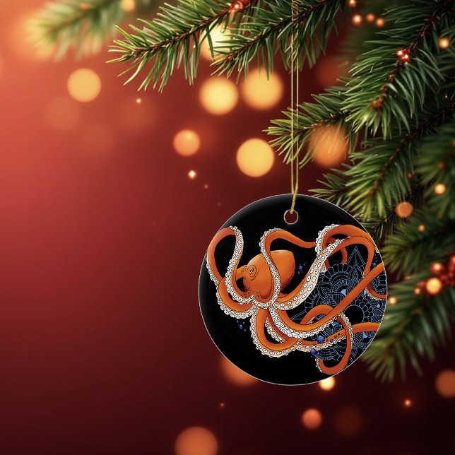 Adorno De Cerámica Octopus Naranja Mandal Blue (Subido por el creador)