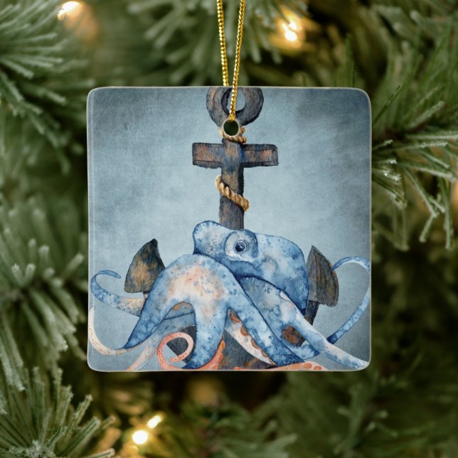 Adorno De Cerámica Octopus personalizado y Navidades náuticos ancestr (Árbol)