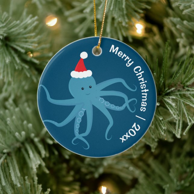 Adorno De Cerámica Octopus Santa Merry Christmas (Árbol)