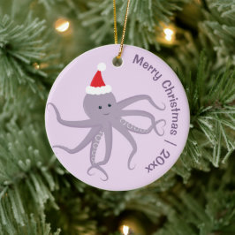 Adorno De Cerámica Octopus Santa Purple Feliz Navidad