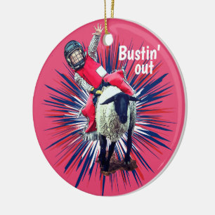 Adorno De Cerámica Oeste de Rodeo Cowgirl Mutton Busting