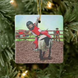 Adorno De Cerámica Oeste de Rodeo Cowgirl Mutton Busting