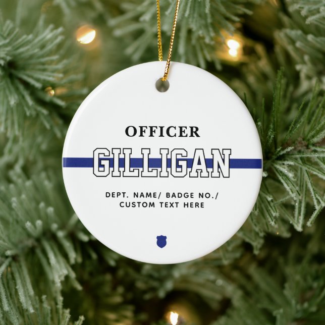 Adorno De Cerámica Oficial de Policía Personalizado Línea Azul Delgad (Árbol)
