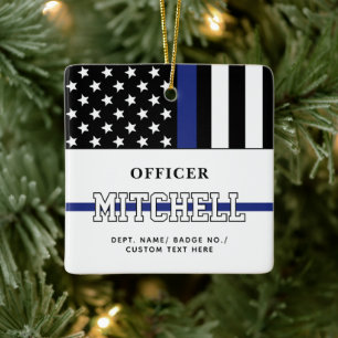 Adorno De Cerámica Oficial de Policía Personalizado Línea Azul Delgad
