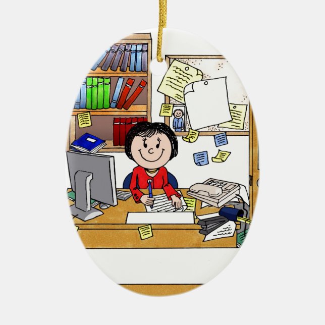 Adorno De Cerámica Oficina - Desordenado, femenino - Regalo Personali (Frente)