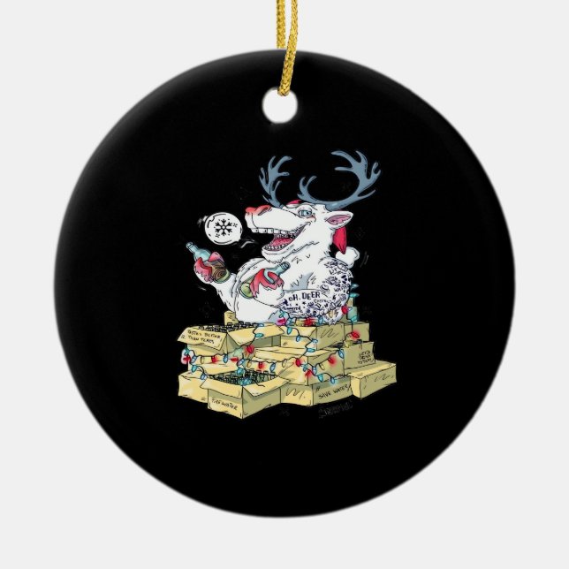 Adorno De Cerámica Oh Deer Drunk Reindeer Celebrating ChristmOrnament (Frente)