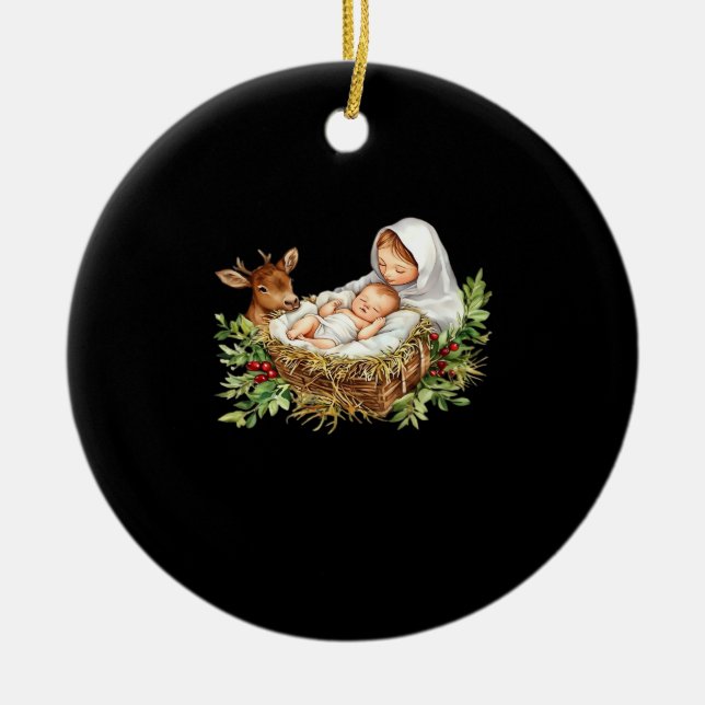 Adorno De Cerámica Oh Deer Mary Nativity Scene Christmas Jesus  (Frente)