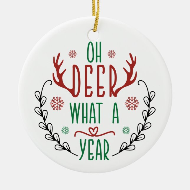 Adorno De Cerámica OH DEER Qué Año | Gracioso bebé reno (Frente)