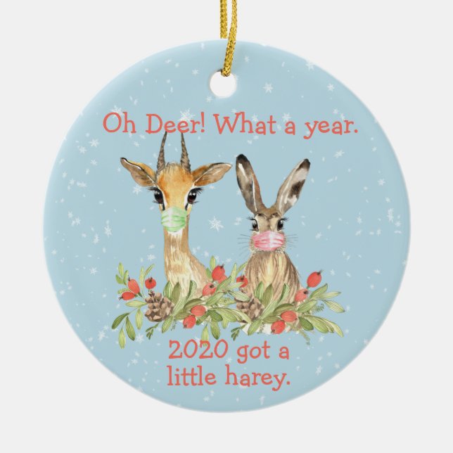 Adorno De Cerámica Oh Deer Qué Año Navidad Pandemia 2020 (Frente)