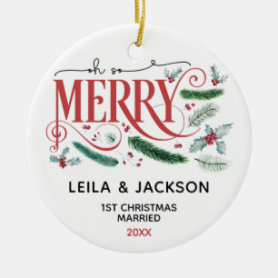 Adorno De Cerámica Oh pares tan felices del navidad del día de fiest