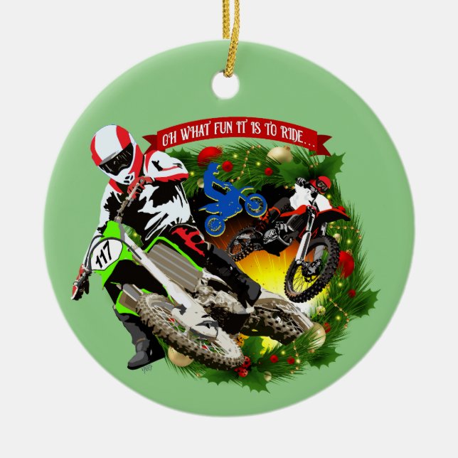 Adorno De Cerámica Oh, qué Navidades divertidos de Motocross (Frente)