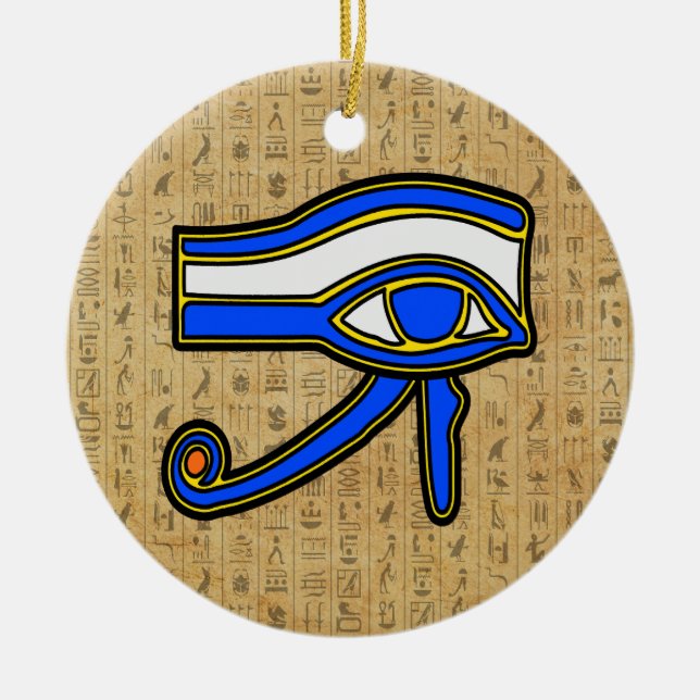 Adorno De Cerámica Ojo De Horus Azul En Jeroglíficos (Frente)