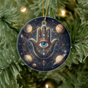 Adorno De Cerámica Ojo Turco Hamsa Celestial Dorado Armada Cósmica