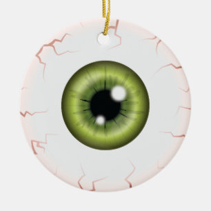 Adorno De Cerámica Ojo verde con nombre personalizado Feliz Halloween