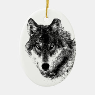 Adorno De Cerámica Ojos de lobo Inspirador blanco negro